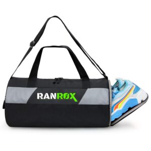 Polyester Black Duffle/Gym Bag/Shoulder Bag for Men & Women with Separate Shoes Compartment