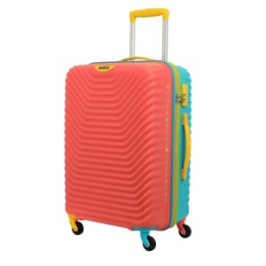 American Tourister Polypropylene (PP) Amt Splash Sp66Cm Coral/Teal Multi Color Carry-On Luggage Hard Shell 4 Spinner Wheel Luggage with Tie Down Strap & Complete Lining, H-66 Centimeters