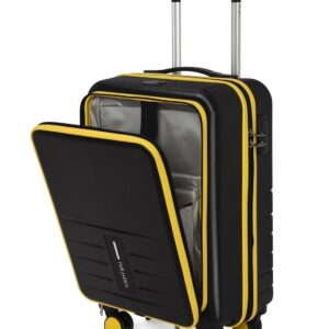 FUR JADEN 20 Inch Polycarbonate Cabin Trolley Suitcase with 16 Inch Laptop Compartment Hardsided 55CM Cabin Luggage with Glide Tech 8 Wheels, USB Port and Combination Lock (Black)