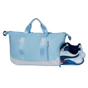 Furn Aspire Gym Bag for Women and Men Durable Training Fitness Travel Duffel Handbag with Shoes Compartment and Wet Pocket Lightweight Gymbag (E). Light Blue