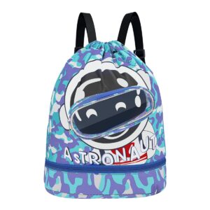 PALAY® Swimming Bag for Kids Cartoon Print Shoulder Bag Large Capacity Backpack for Boys Girls Wet Dry Separation Beach Storage Bag for Clothes