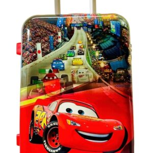 ADSON Alloy Steel ABS Kid’s Trolley 360 Rotating Hard Carry On Luggage Wheels Non-Breakable Cars 16 Inch Kids Rolling Suitcase with 4 Spinner Wheel Travel Trolley Bag Case (Red & Black Cars)