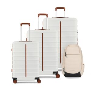 Assembly Polycarbonate Luggage Set of 3- Hard Cabin Trolley Bag Small (20 inches)|Check-in Trolley (24 inches)|Check-in Trolley Large (28 inches) with Laptop Bag 22 Liters (White) – Odyssey