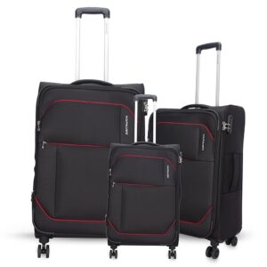 American Tourister Kamiliant 3-Piece Set 56 Cm, 68 Cm & 79 Cm Polyester Soft Sided 8 Spinner Wheels Luggage/Trolley Bag/Suitcase (Black) 360 Degree