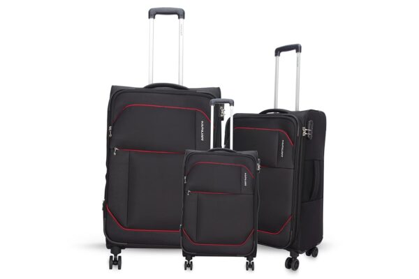 American Tourister Kamiliant 3-Piece Set 56 Cm, 68 Cm & 79 Cm Polyester Soft Sided 8 Spinner Wheels Luggage/Trolley Bag/Suitcase (Black) 360 Degree