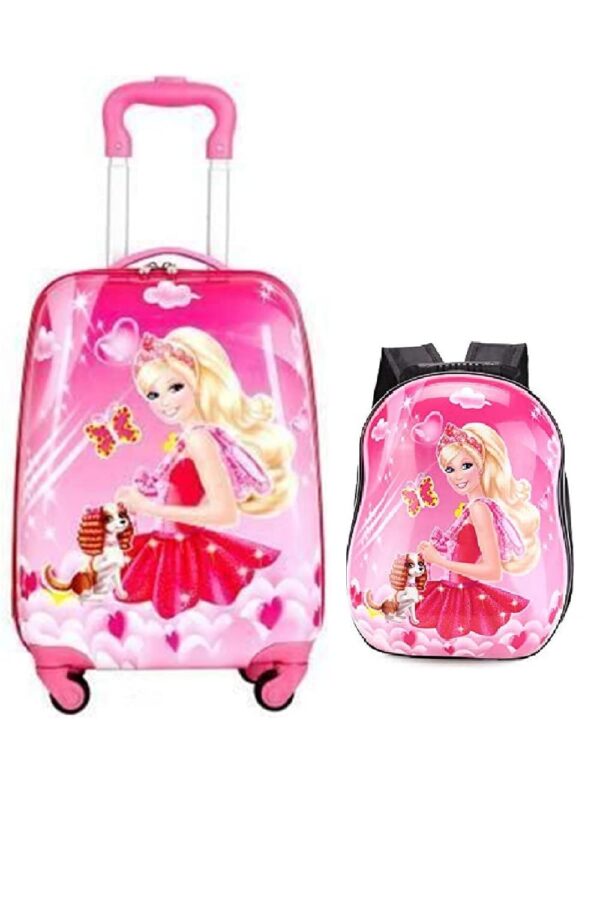 DPARANI Kids Cartoon Print 16 inches Yellow Hair Barbie Polycarbonate Girl’s Suitcase/Trolley Bag and 13 inches Hardshell Bag for Kid’s and Girls/Boys