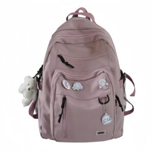 Xfopz Cute Aesthetic Backpack for Teen Girls Middle School Bag Student Laptop White Backpacks With Cute Pin accessories