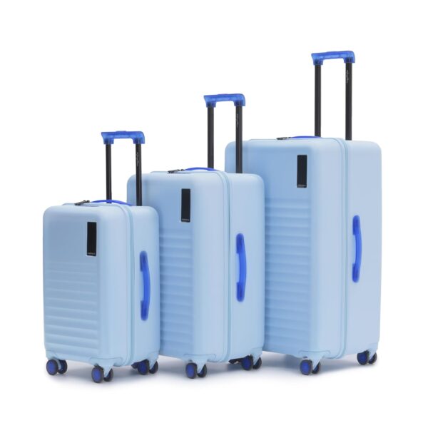 Mokobara The Aisle Trunk Set of Luggages | Cabin, Medium & Large 40L + 70L + 105L Capacity | Durable Polycarbonate Shell | TSA Lock & YKK Zippers (Shy Blue, Set of 3)