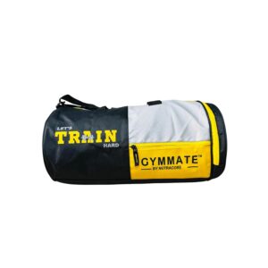 Gymmate Premium Polyester 25cm Gym Bag with Shoe Compartment, Shoulder Bag, Sports Bags for Men & Women, Black, Grey & Yellow