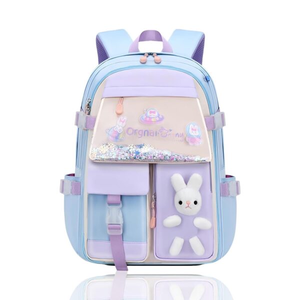 Xfopz Cute Bunny Backpack for Girls, Lightweight &Waterproof School Bag with Multiple Pockets, Kawaii Elementary Students Book Bag for Teen girls