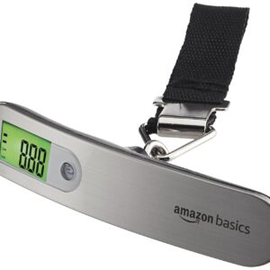 Amazon Basics Digital Portable Electronic Luggage Weighing Scale | 50 kg Capacity | Steel Body | Lifetime Replacement | for Home, Travel, Flights, Bags, and Baggage (Silver)