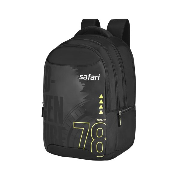 Safari Aether 38L Printed Laptop Backpack with Raincover, 4 Compartments, Bottle Holder, Organizer, Premium PU Fabric, School & College Bag for Boys and Girls, Office & Travel Bag for Men and Women