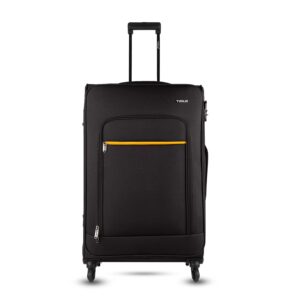 Timus Nexon 78CM Large Check-in Premium Polyester Soft Side 4 Wheels Spinner Luggage|Combination Lock Spacious Compartment with Extra Wet Pouch |Speed_Wheel Suitcase/Trolley Bag for Travel(Black)