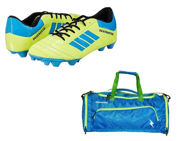 Charged Sports Bag Superlight Blue with Gowin Football Shoe Destroyer Cyan Size-9