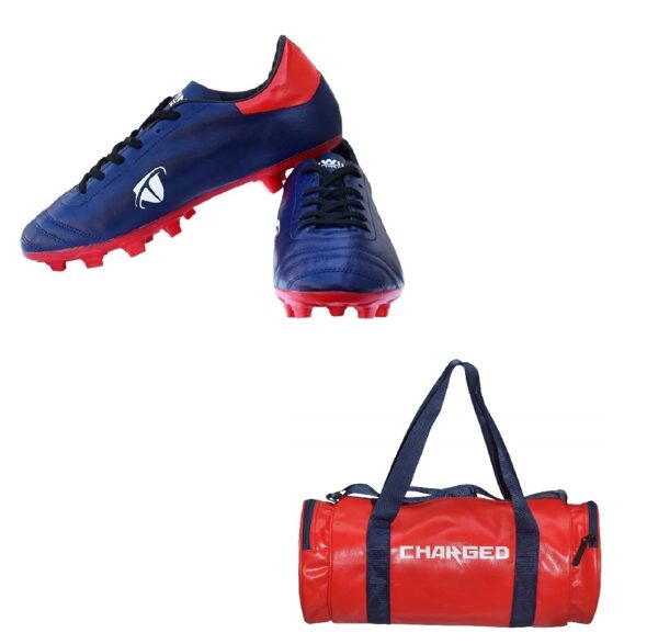 Charged Sports Bag Artize Red With Gowin Football Shoe Ace Navy Red Size-8