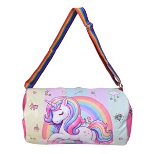 Reveuse Unicorn Polyester Cartoon Printed Waterproof Duffle Bag for Kids Swimming Bag for Kids Ideal for Travel Picnic Gym Sports Bag for Kids Girls and Boys