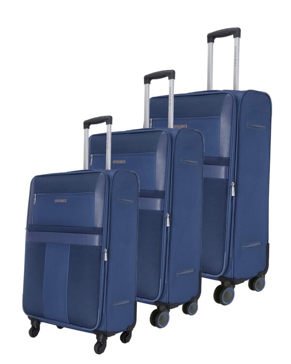 Nasher Miles Toledo Expander Soft-Sided Polyester Luggage Set of 3 Navy Blue Trolley Bags (55, 65 & 75 cm)