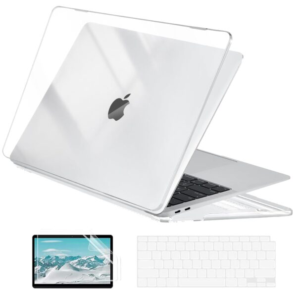 EooCoo Case Compatible for MacBook Air 13.3 inch M1 2021-2018 Release,A2337 A2179 A1932 with Retina Display Touch ID,M1 Air 13 Plastic Hard Shell Cover&TPU Keyboard Skin&Screen Protector-Crystal Clear