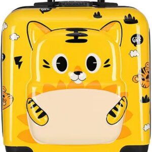 ADSON Children 3D Cartoon Kid’s Trolley 360 Rotating Suitcase Non-Breakable Kids Suitcase Travel Luggage Children Travel Trolley Wheels Child Suitcase Boy Girl Luggage (Light Yellow Tiger)