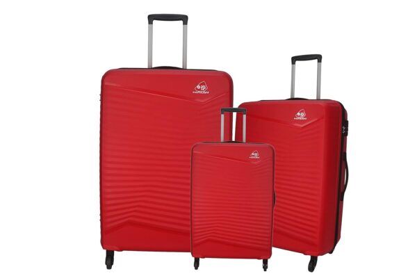 KAMILIANT by AMERICAN TOURISTER Polypropylene 4w Hardsided Cabin Check-in Strolly Luggage (Red, Small, Medium and Large) – Set of 3 Pc