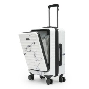 THE ASSEMBLY Hard Shell Spinner Cabin 4 Wheels Trolley Bag With Laptop Compartment (55 Cms) – Premium Polycarbonate Luggage With In-Built Tsa Lock & Usb Port For Flight Travel-Stark, White