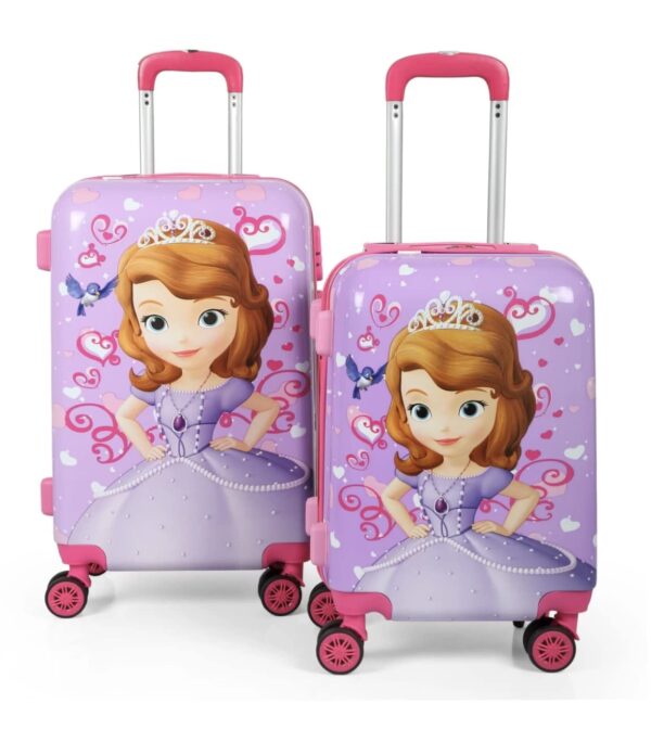 Adson Kid’s Trolley 360 Rotating Luggage Wheels Non-Breakable Princess Sofia 20 inch Kids Suitcase with 4 Wheels Travel Trolley Bag(Purple)