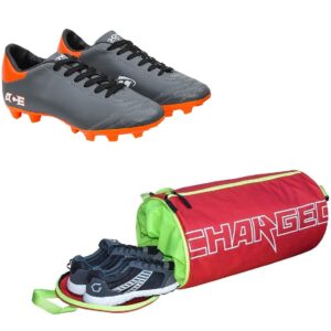 Charged Sports Bag Bueno Red with Gowin Football Shoe Ace Grey Orange Size-10