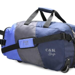 Chris & Kate Polyester Blue 50 litres Travel Foldable Spacious Duffle Bag with Wheels Lightweight Trolley Bag with Space Saver Self Storage Luggage Bag-203