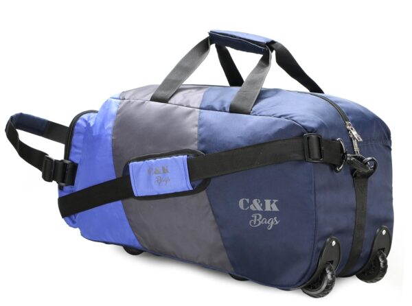 Chris & Kate Polyester Blue 50 litres Travel Foldable Spacious Duffle Bag with Wheels Lightweight Trolley Bag with Space Saver Self Storage Luggage Bag-203