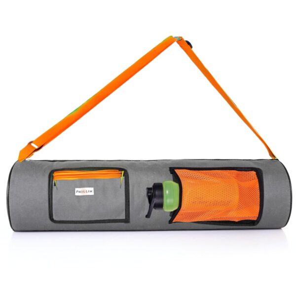 PHILLIN Zipper Yoga Mat Bag for Meditation Mat Yoga Mat Cover Bag with Adjustable Shoulder Strap Waterproof Yoga Mats Carry Bags fit for 4mm to 8 mm Yoga Mat for Women and Men (Grey-Orange)