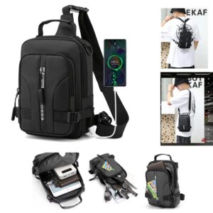 WANQLYN Sling Bag Crossbody Bag Men with Earphone Hole Shoulder Chest Bags Wallet Purse for Travel Sports Hiking Shorter Bike Rides