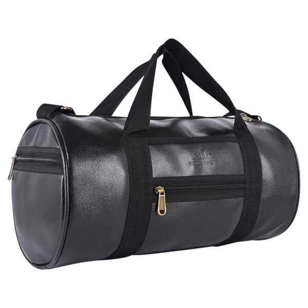 Stylish Faux Leather Tourister Sports Gym Travel Duffle Workout Kit Bag for Men Women | Football Shoes Kit Travelling Bag Men | Gym Bag for Boys Girls Stylish. (Classic Black)