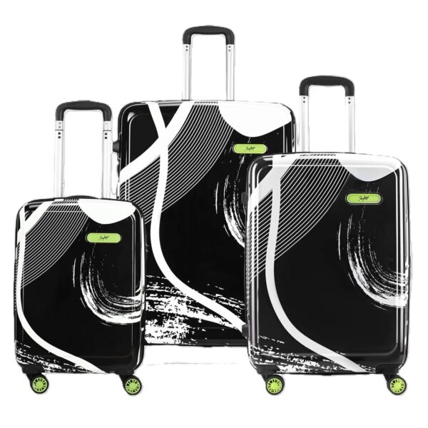 Skybags Polypropylene (PP) Set Of 3 Printed (Small+ Medium+Large) Hard Suitcase (55+67+77 Cm)|Luggage Trolley With 8 Spinner Wheels,Light Weight Trolley Bags (Black),70 Cm