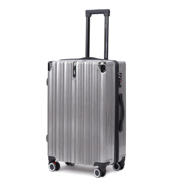 YOUBE Bold Steel Silver 24″ Checkin Luggage Trolley Bag Hard Case Polycarbonate with Double TSA Locks, 360° Wheeling Smooth 4 Double Spinner Wheel Suitcase for Travel (Med, 65cm)