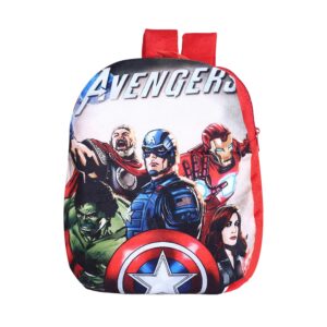 Kuber Industries Marvel Avengers Backpack | 2 Compartment Velvet School Bag | School Bag for Kids | Kids School Backpack | Red