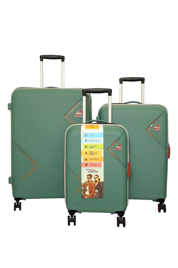 American Tourister Kamiliant 3 Pc Set 55 Cms, 68 Cms & 79 Cms Small, Medium & Large Polypropylene (PP) Hard Sided 8 Spinner Wheels Luggage/Trolley Bag with Number Lock,Multi Color (Slate Grey)