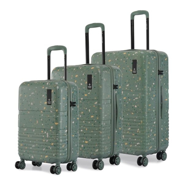 Nasher Miles Venice Hard-Sided Polycarbonate Terrazzo Printed Luggage Set of 3 Green Trolley Bags (55, 65 & 75 cm)