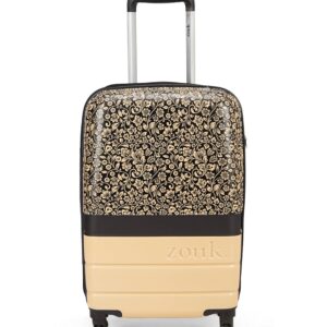 ZOUK FloMotif Raahi Trolley/Luggage/Suitcase Bag for Travel | Polycarbonate Hard Case | Printed Patterned Graphic Design | 360° Rotating 4 Spinner Wheel | Black | Cabin 47 cm