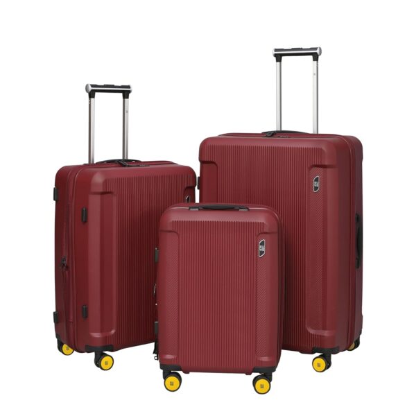 EUME Nomad Trolley Bags For Travel Set Of 3 55Cm Cabin, 65Cm Medium Check-In, & 76Cm Large Check-In Polypropylene (Pp) Hard Sided 8 Silentrun Wheels Spinner Suitcase (Carmine Red)