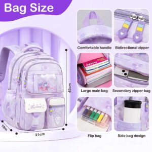 PALAY® Kuromi Backpack for School Girls Sanrio Kuromi School Backpack Multi Layer Large Book Bag Burden Relief Travel Backpack School Backpack for 8-16 Years Olds School Girls Teens, 45x31x19cm