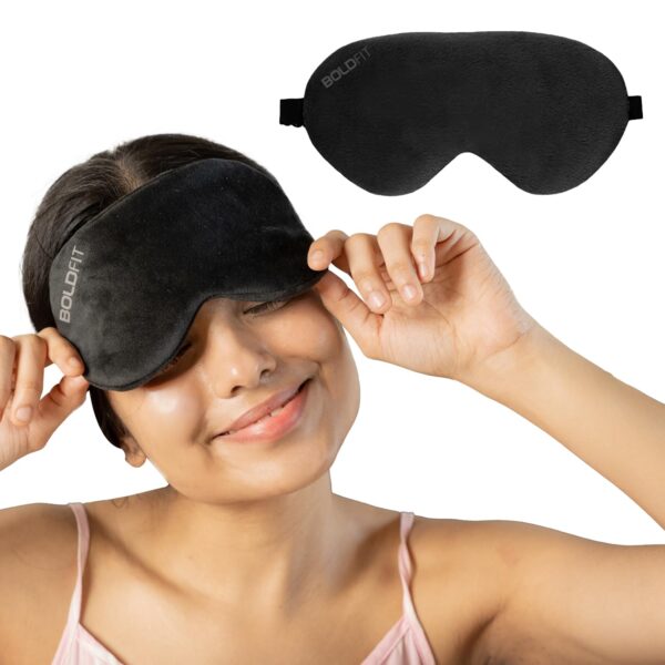 Boldfit Eye Mask for Sleeping with Adjustable Strap Super Soft Sleeping Mask Blind Fold for Comfortable Sleep Travelling Sleep Mask Pad for Girls – Black, Silk