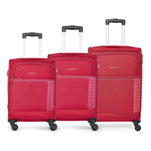 Aristocrat Baleno Set of 3 (Small-58Cm+ Medium-69Cm + Large-79Cm) Polyester Softsided Check-in 4 Wheels Spinner Trolleys – Red