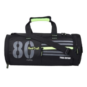 REALCRAFT Polyester Duffle/Gym Bag/Shoulder Bag for Men & Women with Separate Shoes Compartment (19 inch X 9.5 inch) (Black with Light Green highlites)