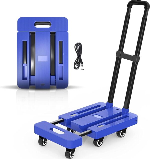 PRIFRA Platform Trolley for Heavy Weight Material Goods Carrying 150KG Heavy Duty Luggage Trolley for Home Office Warehouse & Industries Luggage Cart with 6 Wheels & 1 Ropes and Brake System (Blue)