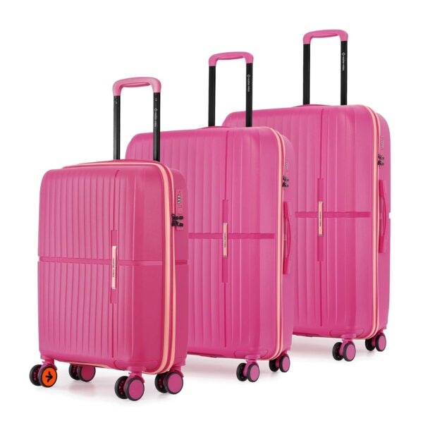 Nasher Miles Springfield Hard-Sided Polypropylene Luggage Set of 3 Pink Trolley Bags | Suitcases (55, 65 & 75 cm)