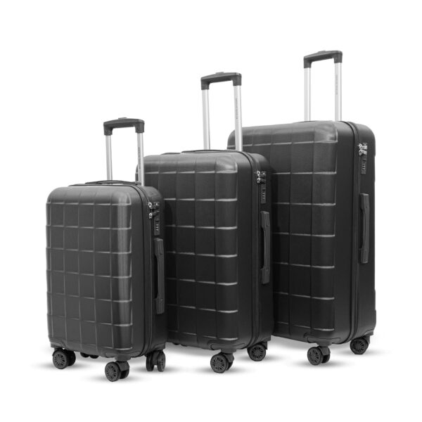 AMERICAN TRAVELLER Tourisblend Polycarbonate Cabin & Check-in Trolley Bags for Travel Set of 3 Large Medium Small Luggage Suitcase Bags with 360° Double Spinner Wheels (3, Black)