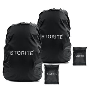 Storite 2 Pack Dust & Rain Cover For Standard Backpack With Pouch, Waterproof Dustproof Bag Adjustable Cover For School, College,Office, Trekking Bags (30L-35L,Black)