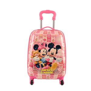 Kuber Industries 16inch Polycarbonate & ABS Kids Trolley Bags for Girls & Boys with 360 Degree Rotating Wheels | Hardsided Cabin Travel Suitcase for Kids | DTB2019, Mickey & Minnie – Pink