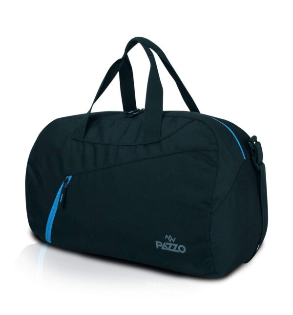 PAZZO Polyester Trance Medium 44L Water Resistant Duffle Bag (Black and Blue)