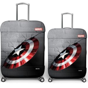 Kuber Industries Marvel Captain America Shield Luggage Cover | Polyester Travel Suitcase Cover | Washable | Stretchable Suitcase Cover | 18-22 Inch-Small | 22-26 Inch-Medium | Pack of 2 | Gray